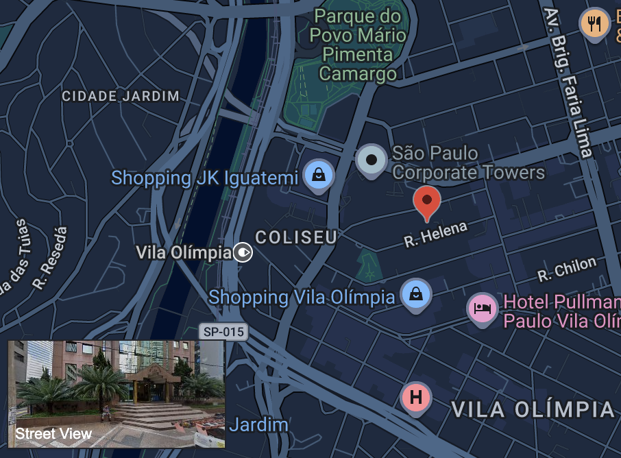 Mapa de São Paulo com a localização da Clínica Hauss na Rua Helena, 218, Itaim Bibi